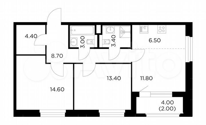 3-к. квартира, 67,8 м², 10/20 эт.