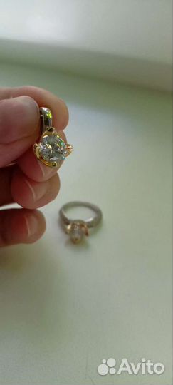 Серебряное кольцо и подвеска новое