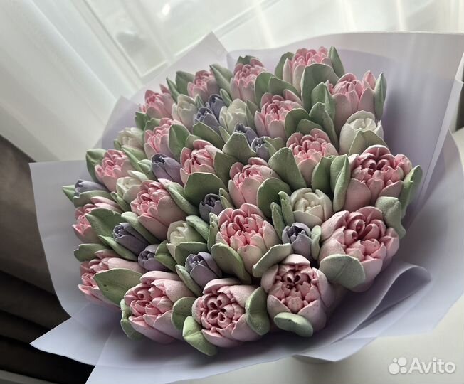 Букет из зефира, зефирные цветы, зефир