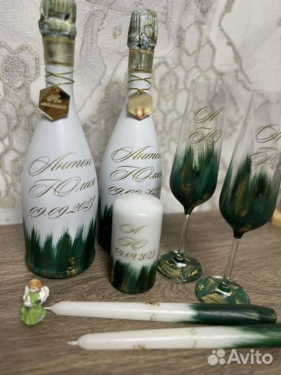 Свадебные украшения,свадебные бутылки, бокалы