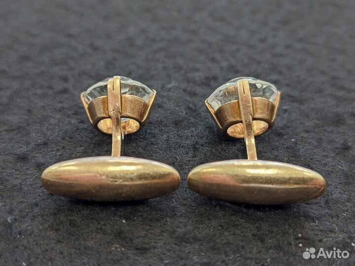 Запонки серебряные хрусталь золочение 875 проба