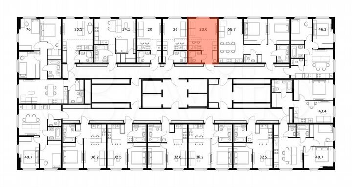 Квартира-студия, 23,6 м², 12/25 эт.