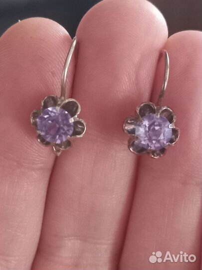 Серебряные серьги 875 проба с александритом