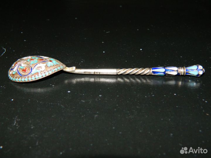 Кофейная ложка. Серебро 84x, перегородчатая эмаль