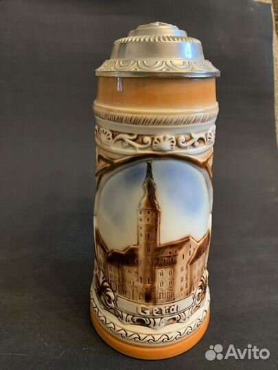 Немецкая керамич. пивная кружка (Gera) антикварная