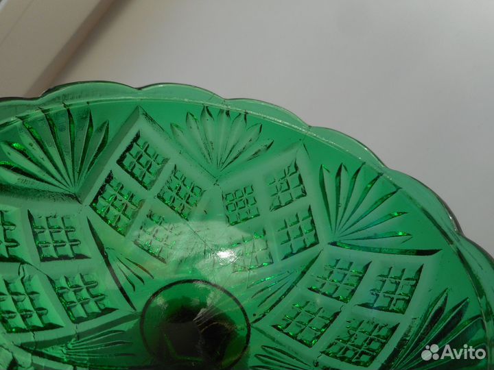 Вазочка для варенья антикварная изумрудное стекло