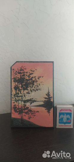 Пейзаж на камне Змеевика 15х10см