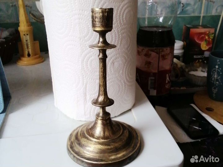 Подсвечник латунный старинный, кустарного пр
