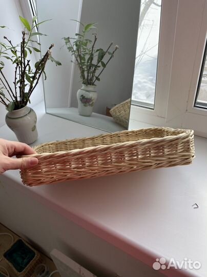 Набор плетенный из ивы салфетница и поднос