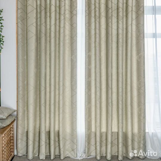 Комплект Шторы и Тюль Иззи Фисташка+Вуаль
