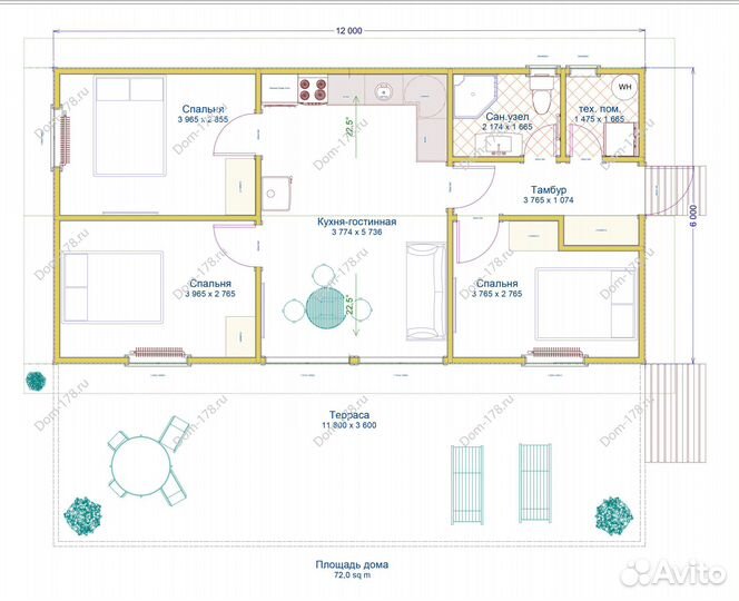 Каркасный дом 72м