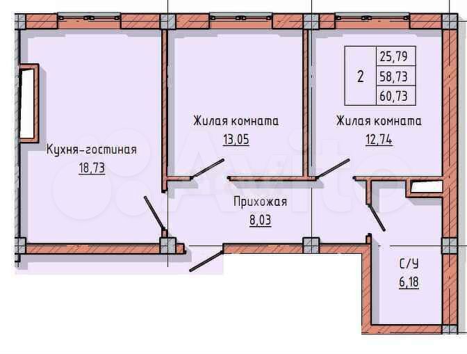 2-к. квартира, 61 м², 8/13 эт.