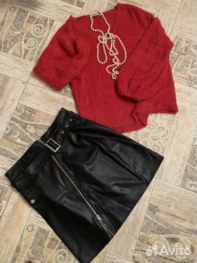 Юбка черная экокожа пуловер Zarina 46 р М