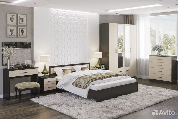 Двуспальная кровать гармония с изголовьем, 160х200