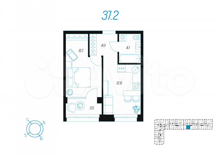 1-к. квартира, 37,2 м², 4/24 эт.