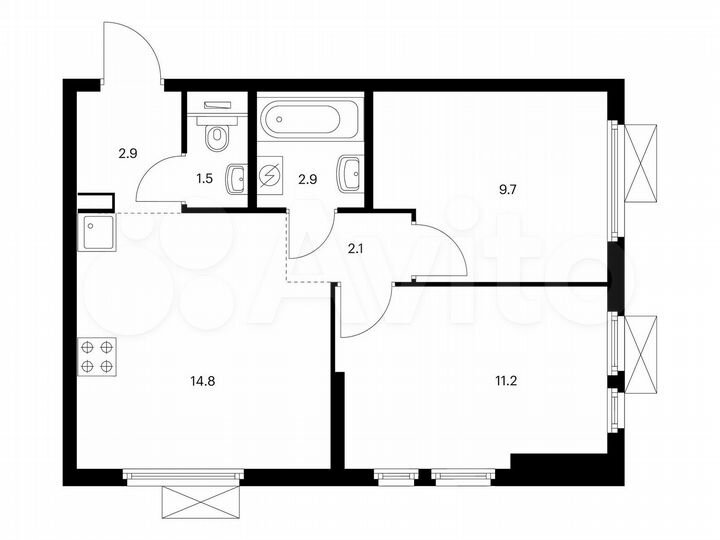 2-к. квартира, 45,1 м², 23/25 эт.