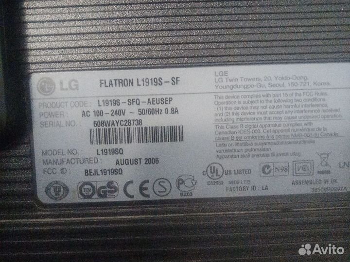 Монитор LG flatron l1919s