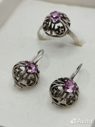 Серебро СССР 875 проба серьги, кольцо
