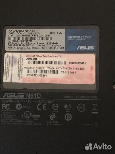 Ноутбук asus на запчасти