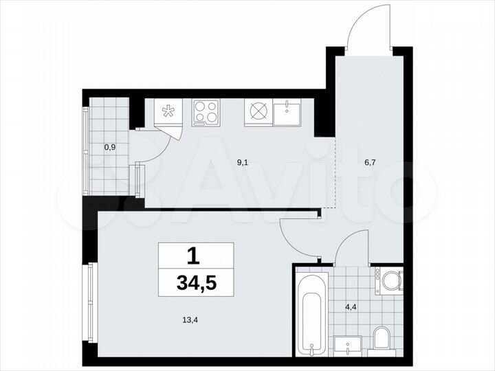 1-к. квартира, 34,5 м², 9/14 эт.