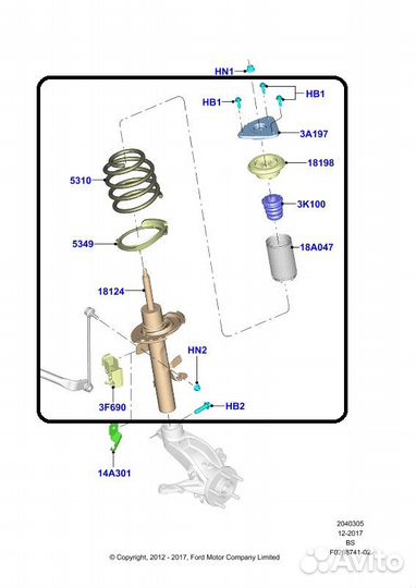 Стойка амортизатора передняя правая Ford Kuga