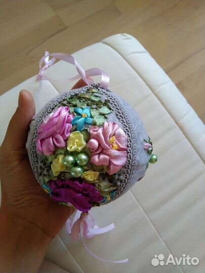 Новогодний шар вышивка лентами