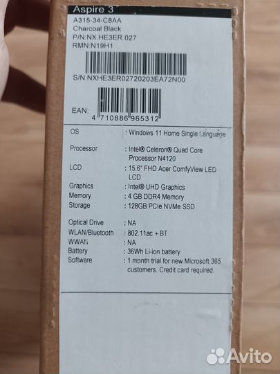 Новый Acer Aspire 3 4 ядра 4 гига 128 ssd