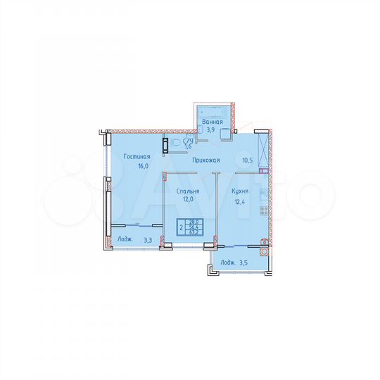 2-к. квартира, 63,2 м², 8/8 эт.