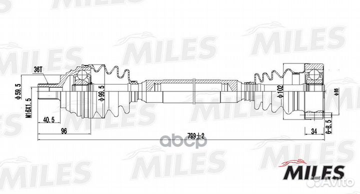 Привод в сборе правый audi A3/golf 1.6 03- (GKN