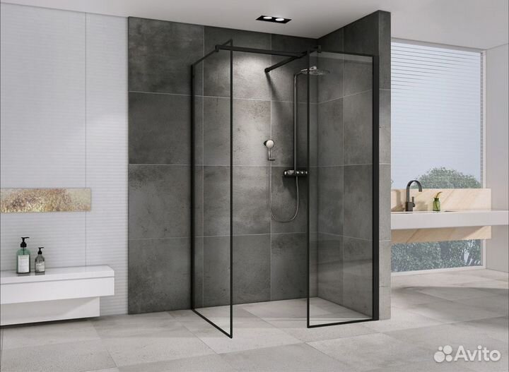 Душевой уголок 120х90, черный профиль