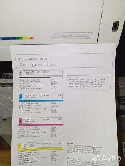 Мфу HP laserjet color pro CM1415fnw c Wi-Fi