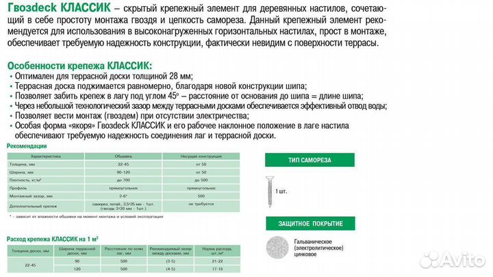 Крепеж для террасной доски Гвоздек Классик