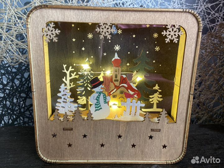 Деревянные светильники домики на елку игрушки