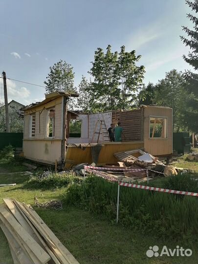 Снос, демонтаж дачных домов, фундамента, сараев