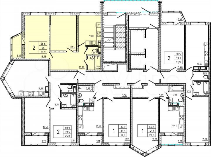 2-к. квартира, 54,9 м², 12/18 эт.