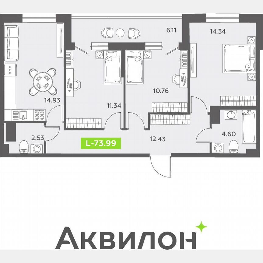 3-к. квартира, 74,7 м², 8/13 эт.
