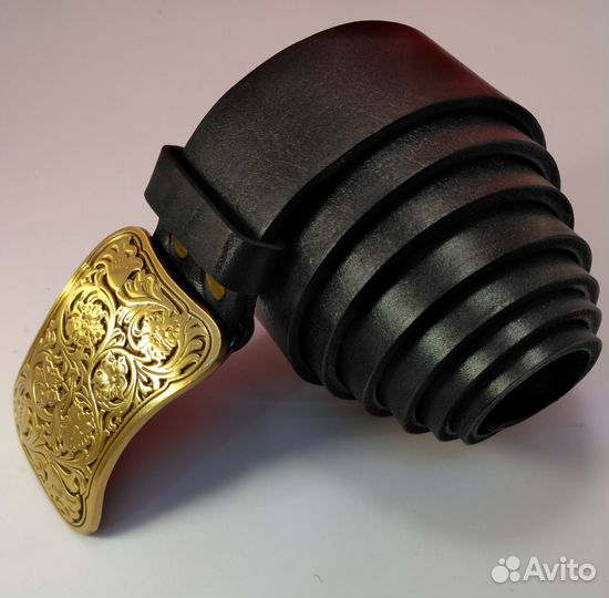 Ремень натуральной кожи с литой бляхой из латуни