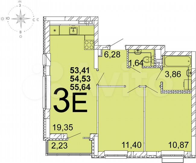 2-к. квартира, 54,6 м², 12/14 эт.