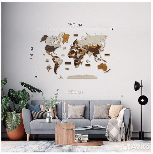 Деревянная карта мира на стену ga-den