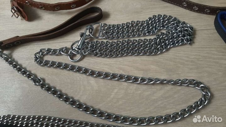 Ошейник удавка поводок железный кожаный