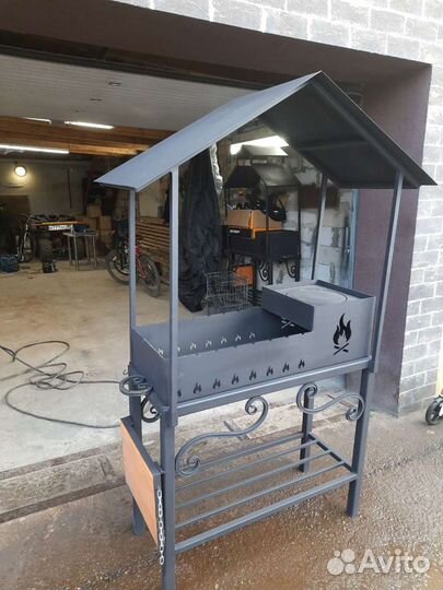 Мангал с печью под казан и крышей