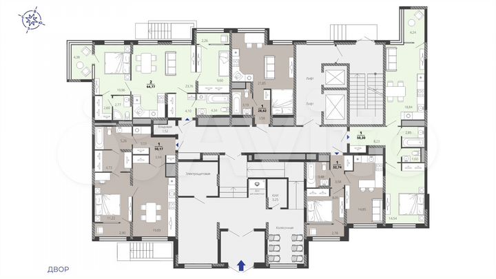 2-к. квартира, 64,8 м², 1/22 эт.