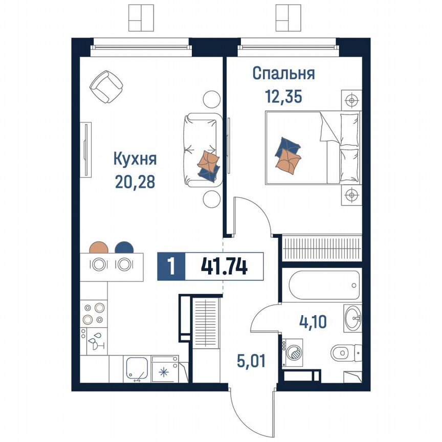 1-к. квартира, 41,7 м², 9/18 эт.