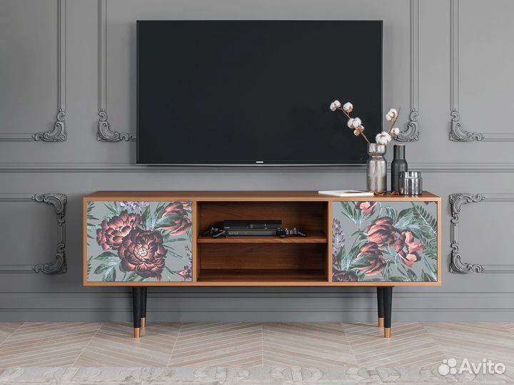 Тв-тумба T2 - Орех - Light Peonies