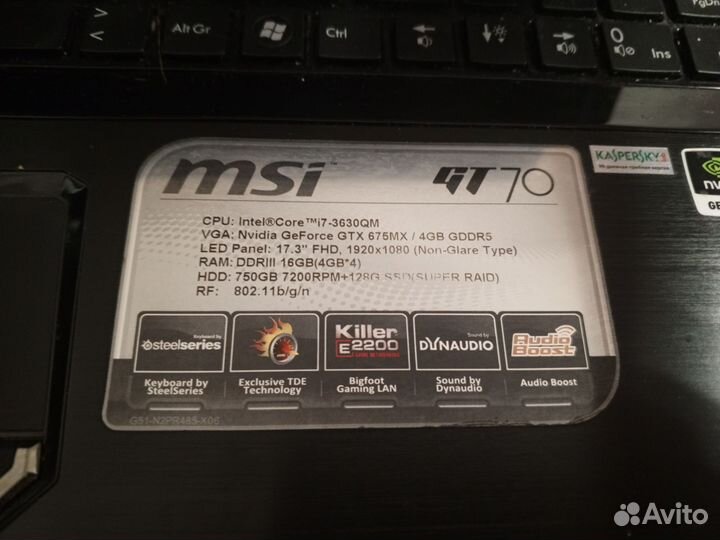 Ноутбук MSI GT70 (17.3/i7/GTX675MX/16Gb/750Gb)