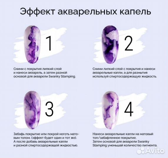 Акварельные капли swanky, дизайн маникюра