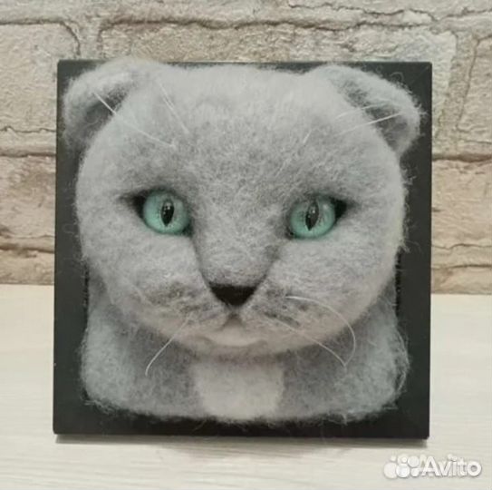 Кот в рамке из шерсти