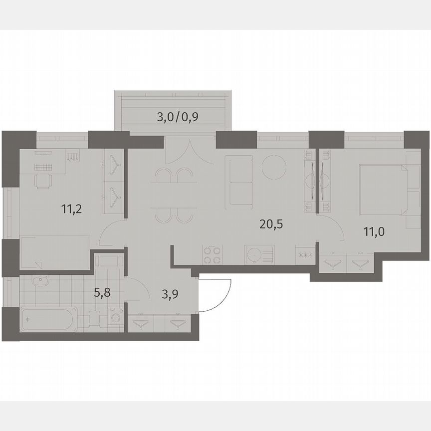 2-к. квартира, 53,3 м², 3/11 эт.