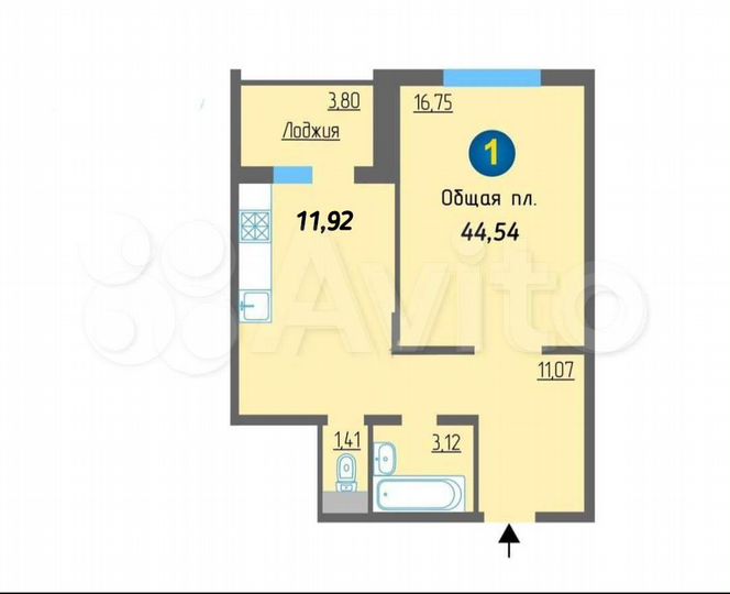 1-к. квартира, 45 м², 3/10 эт.