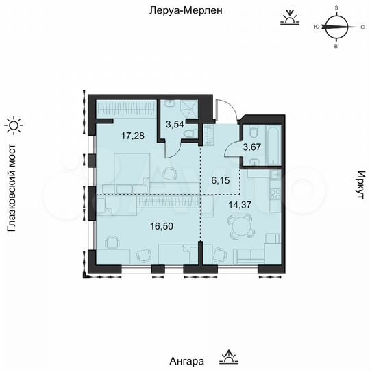 1-к. квартира, 61,6 м², 3/19 эт.